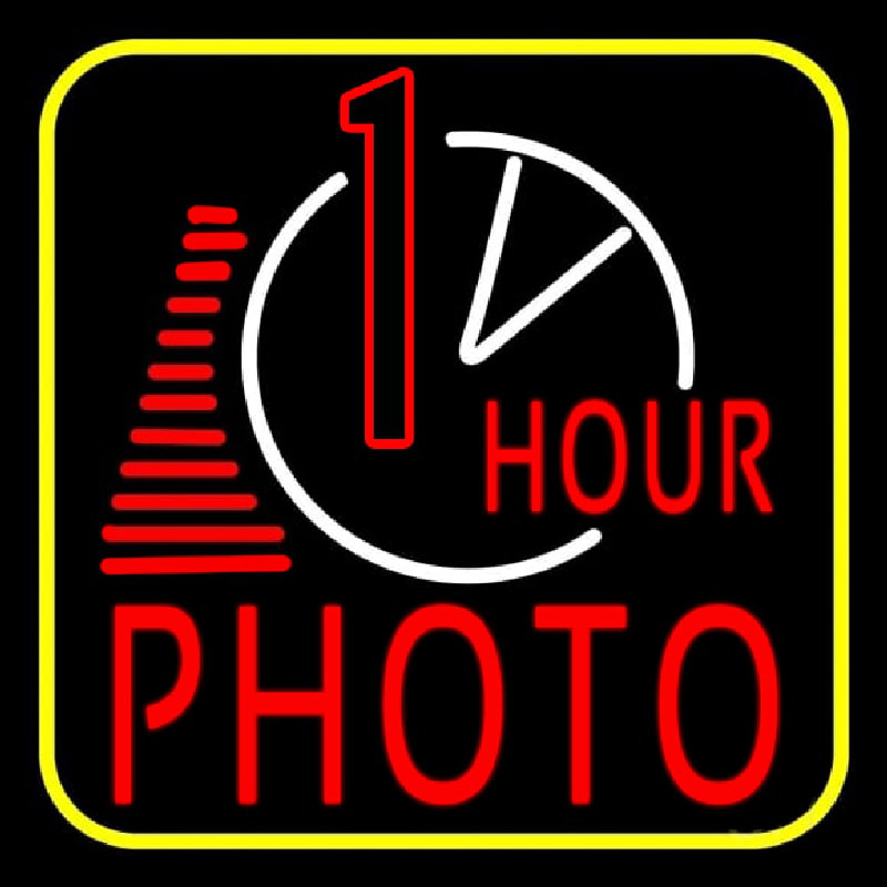 1 Hour Photo With Clock Icon Neonreclame