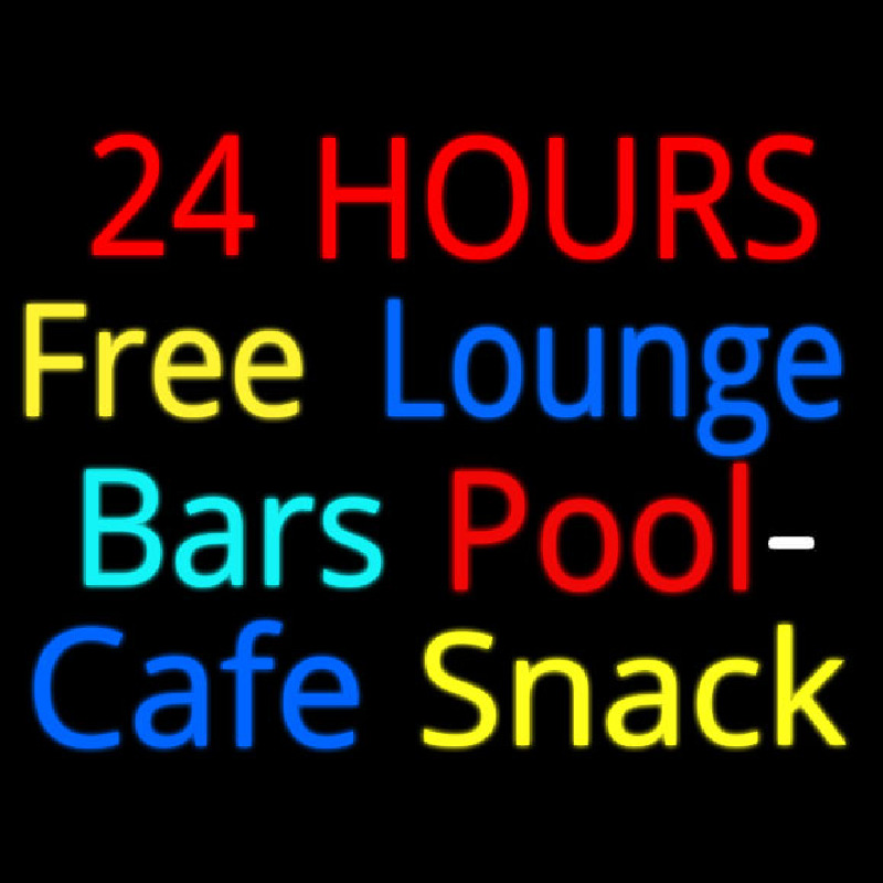 24 Hours Free Lounge Bars Pool Cafe Snack Neonreclame