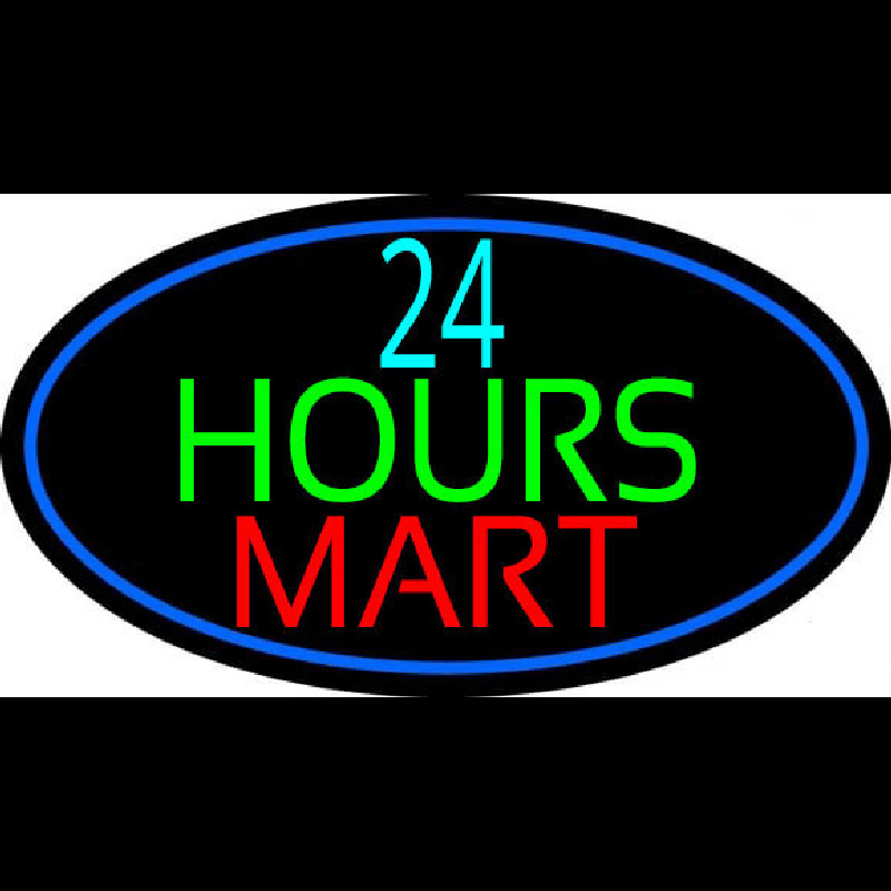 24 Hours Mini Mart With Blue Round Neonreclame