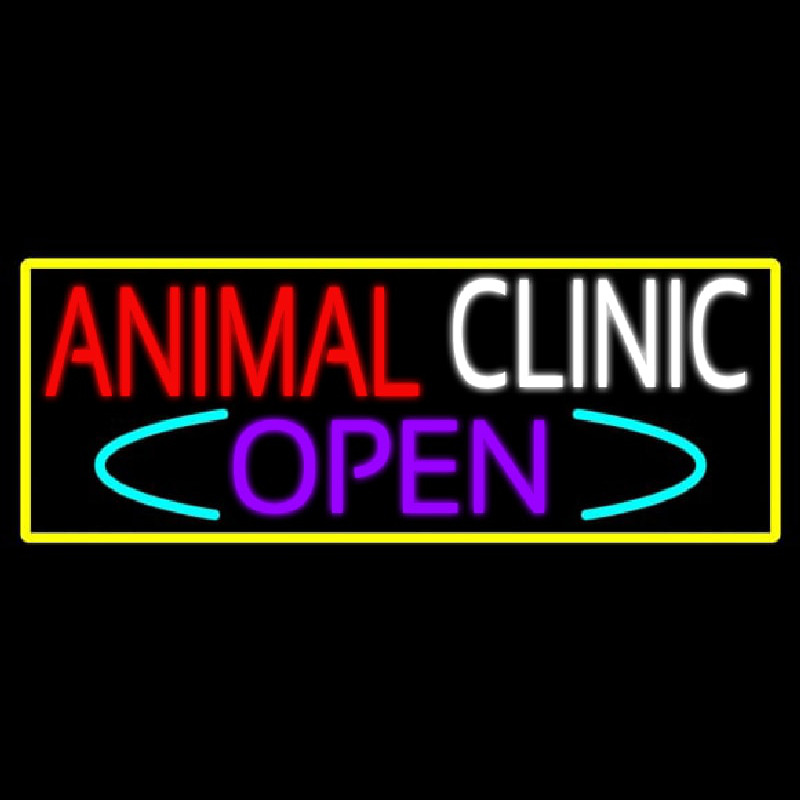 Animal Clinic Open With Yellow Border Neonreclame