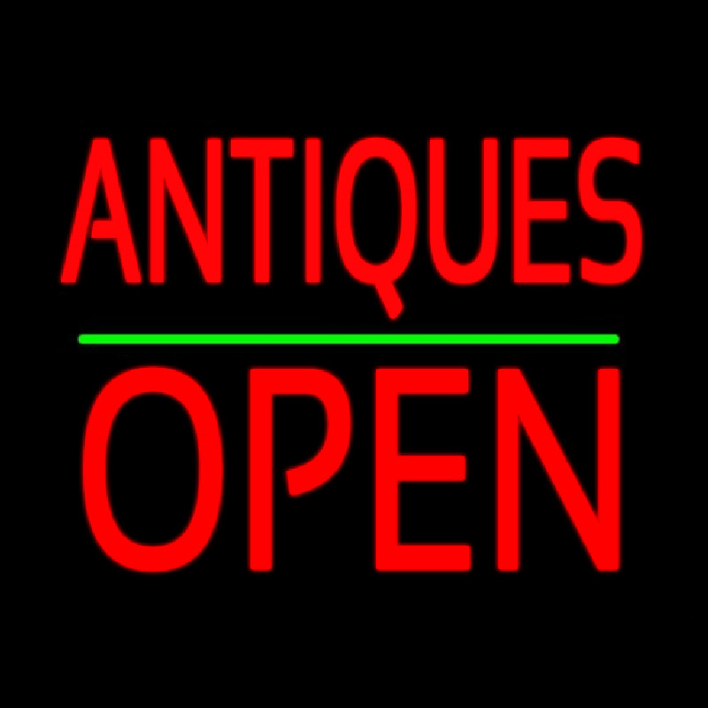 Antiques Block Open Green Line Neonreclame