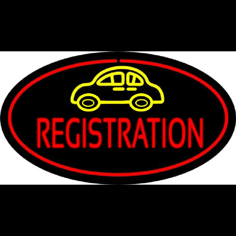 Auto Registration Oval Red Neonreclame