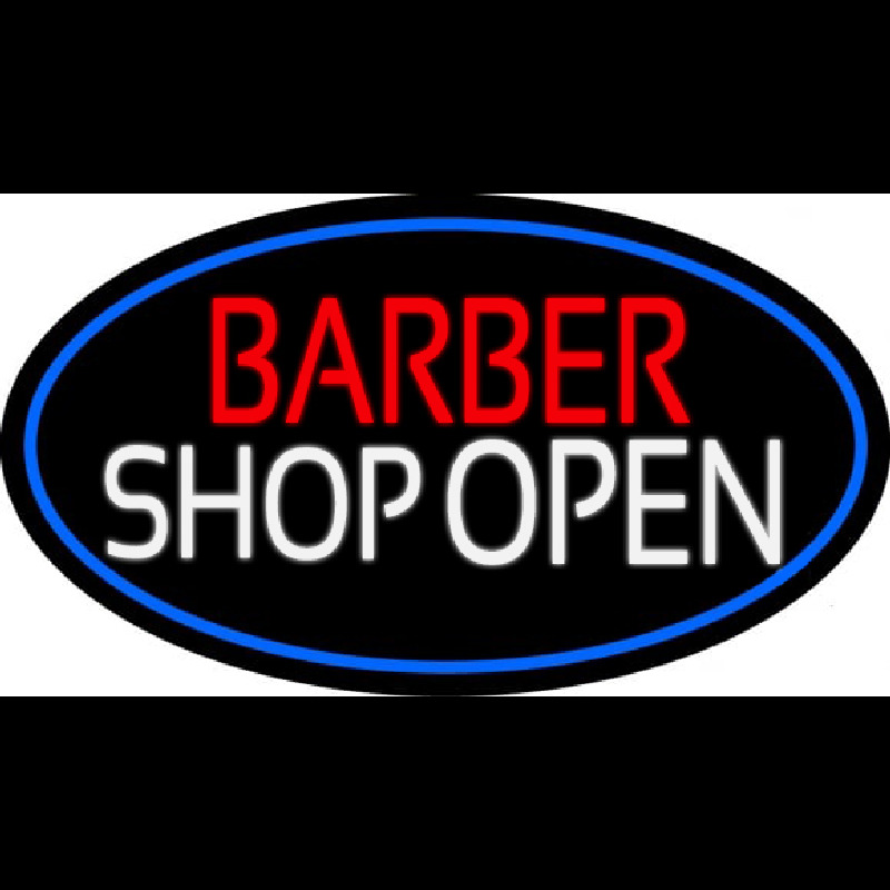 Barber Shop Open With Blue Border Neonreclame
