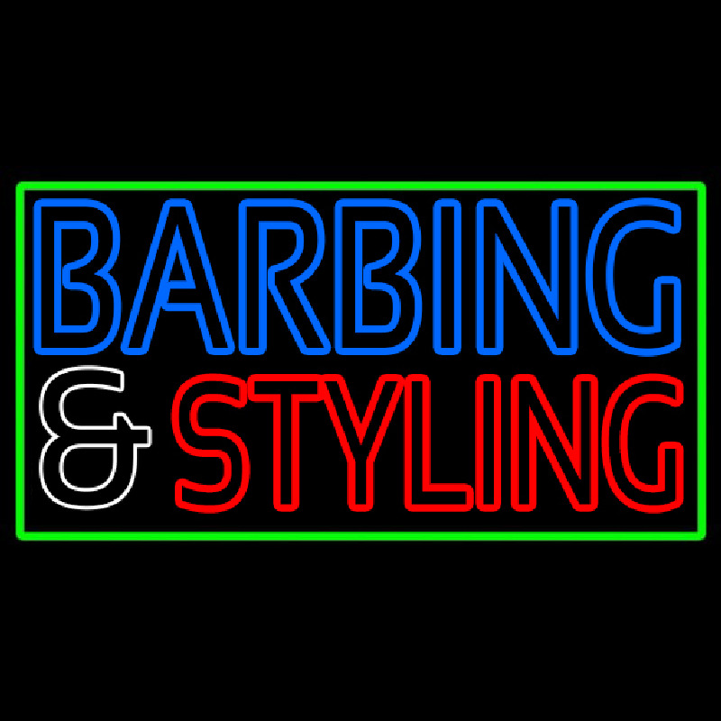 Barbering And Styling With Green Border Neonreclame