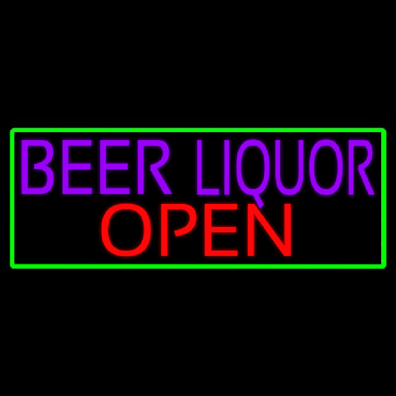 Beer Liquor Open With Green Border Neonreclame