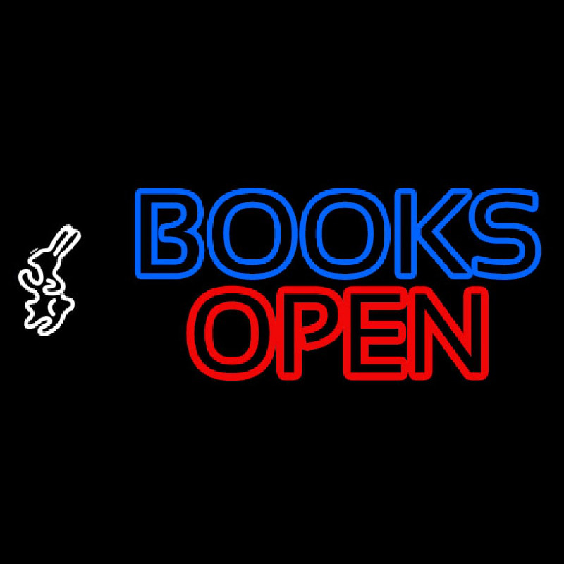 Blue Books With Rabbit Logo Open Neonreclame