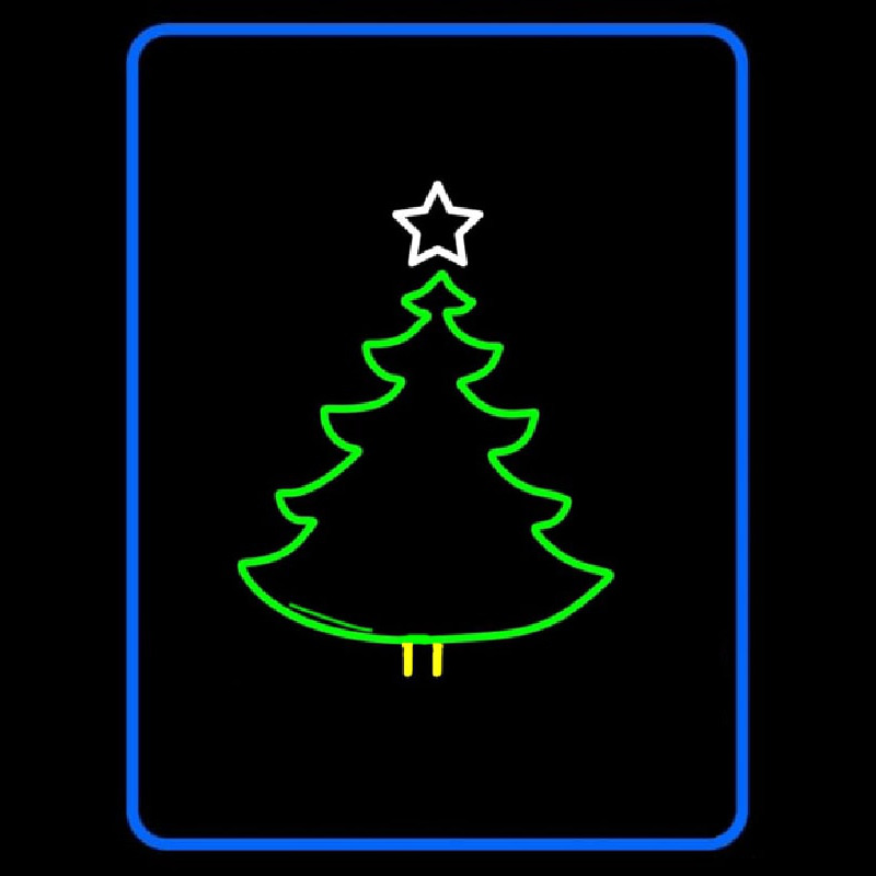 Blue Border Green Christmas Tree Logo Neonreclame