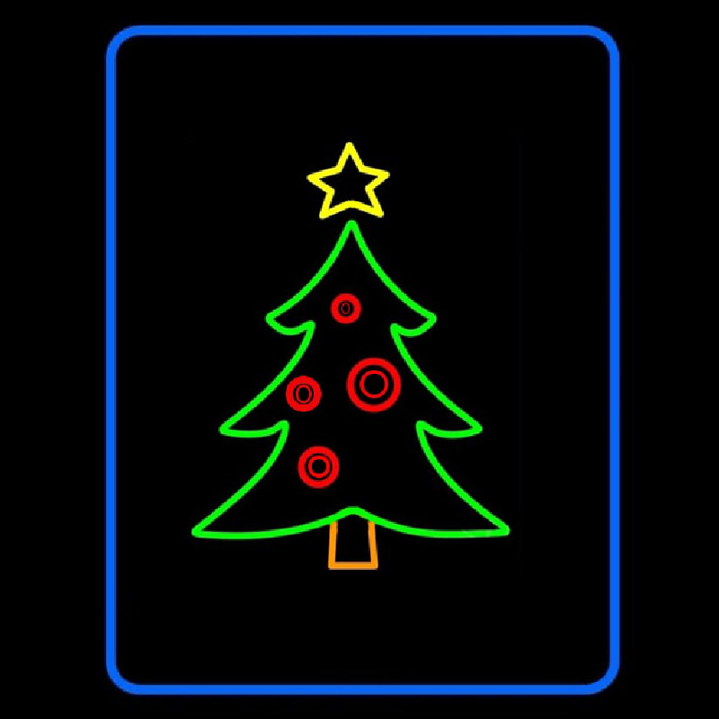 Blue Border Green Christmas Tree Neonreclame