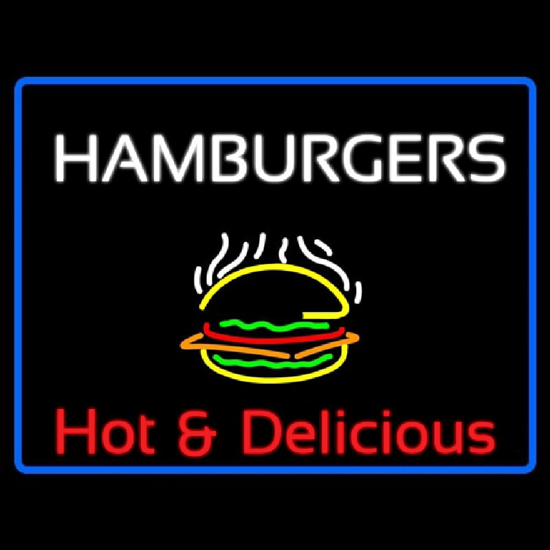 Blue Border Hamburgers Hot And Delicious With Border Neonreclame