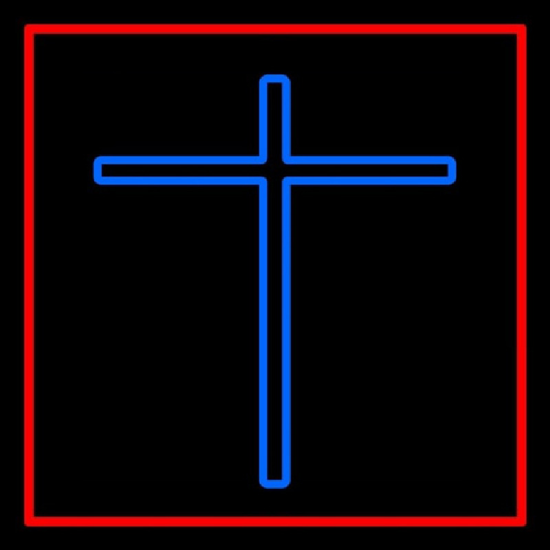Blue Christian Cross Red Border Neonreclame