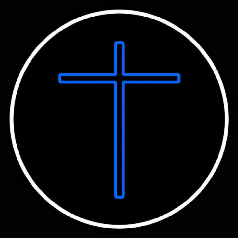 Blue Christian Cross White Border Neonreclame