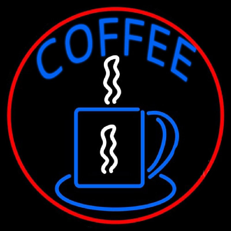 Blue Coffee Cup With Red Circle Neonreclame