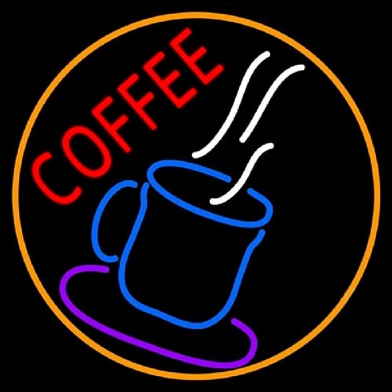 Blue Coffee With Orange Circle Neonreclame