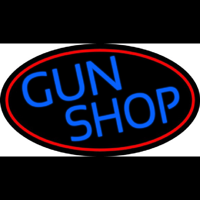 Blue Gun Shop With Red Round Neonreclame