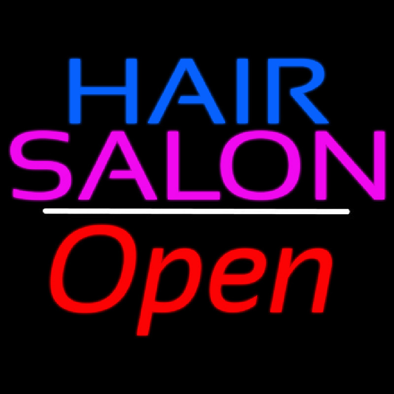 Blue Hair Salon Open White Line Neonreclame