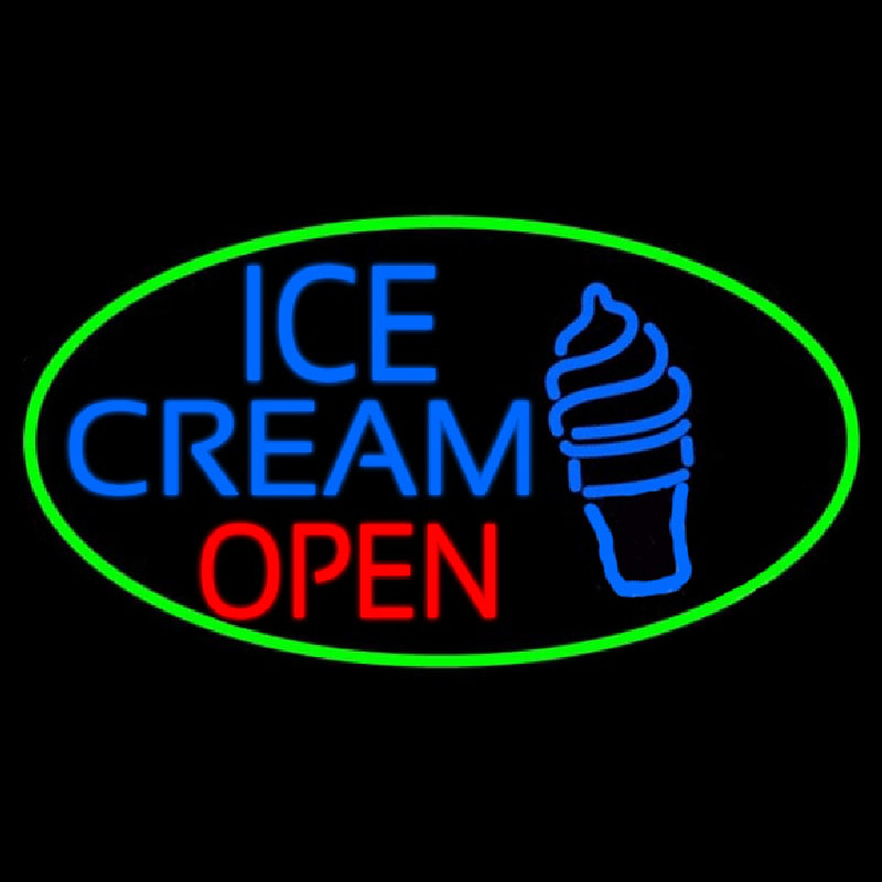 Blue Ice Cream Open With Green Oval Neonreclame