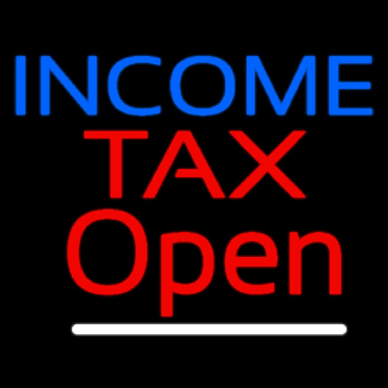 Blue Income Red Ta  Open Slant Neonreclame