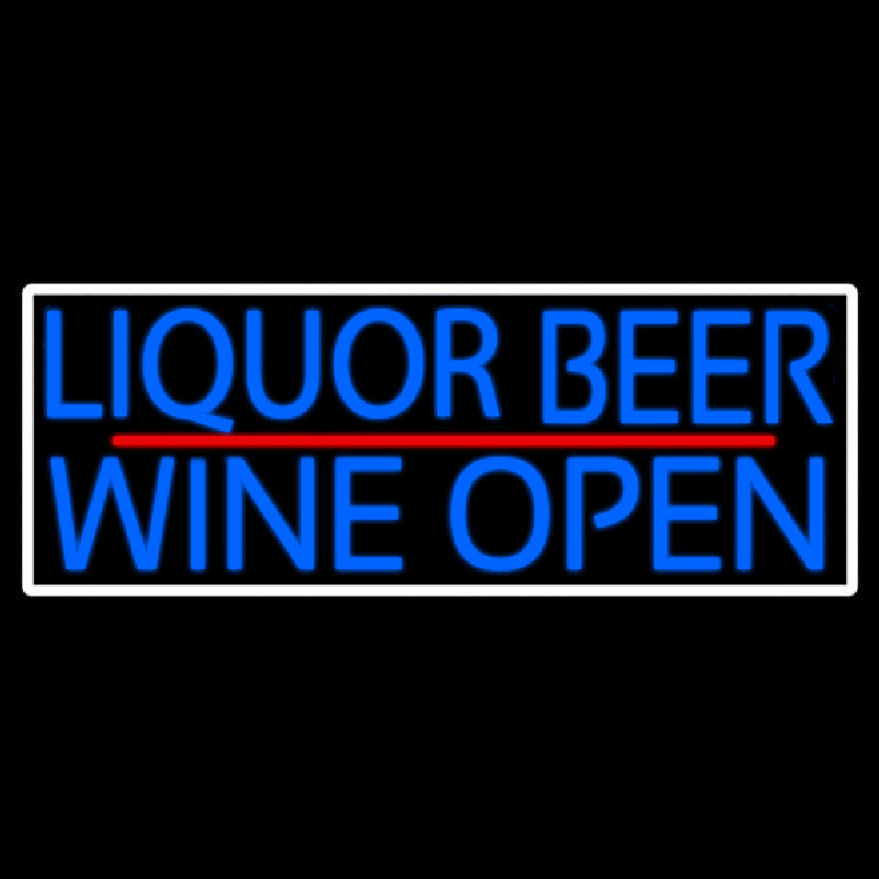 Blue Liquor Beer Wine Open With White Border Neonreclame