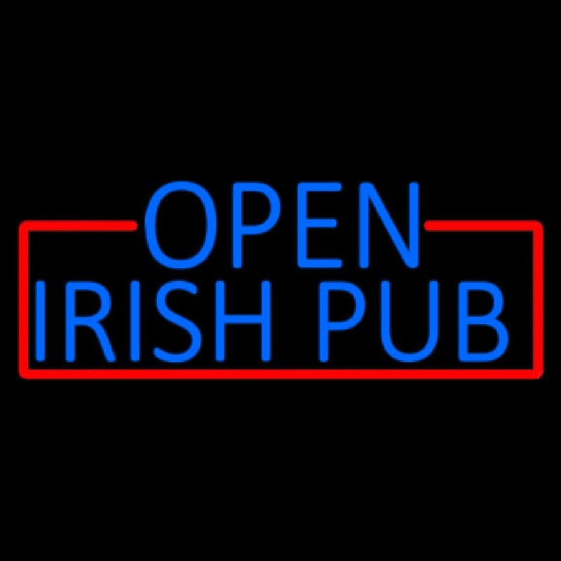 Blue Open Irish Pub With Red Border Neonreclame