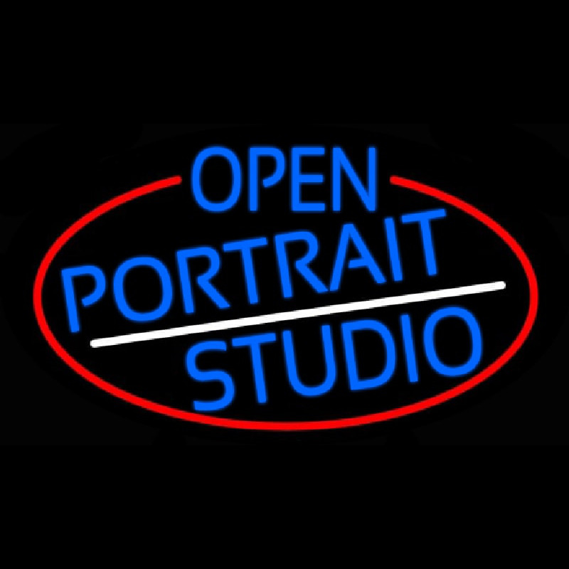 Blue Open Portrait Studio Oval With Red Border Neonreclame