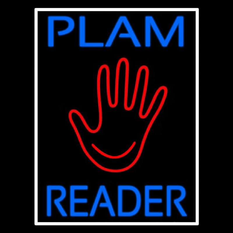 Blue Palm Reader White Border Neonreclame