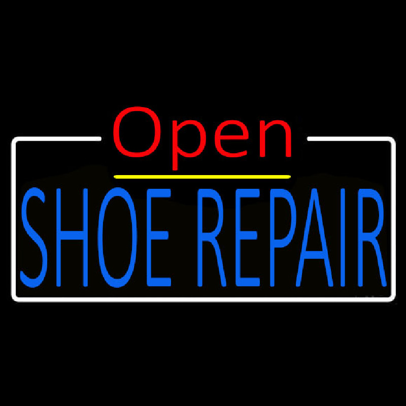 Blue Shoe Repair Open White Border Neonreclame