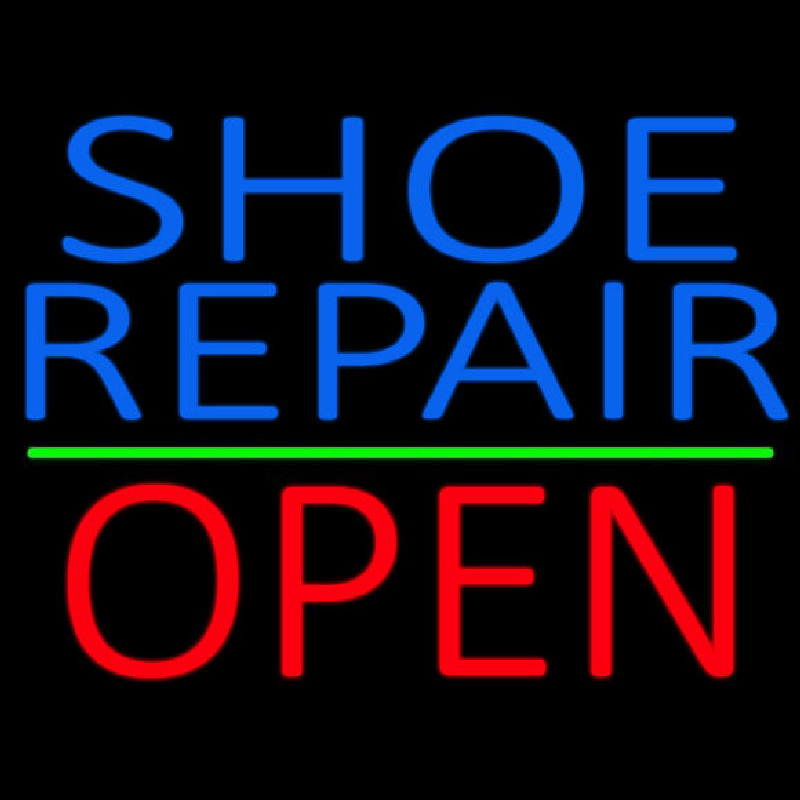 Blue Shoe Repair Open With Green Line Neonreclame