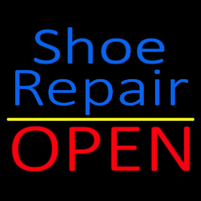 Blue Shoe Repair Open With Yellow Line Neonreclame