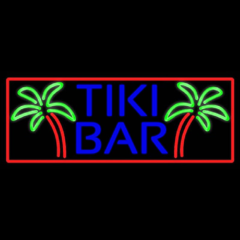 Blue Tiki Bar Palm Tree With Red Border Real Neon Glass Tube Neonreclame