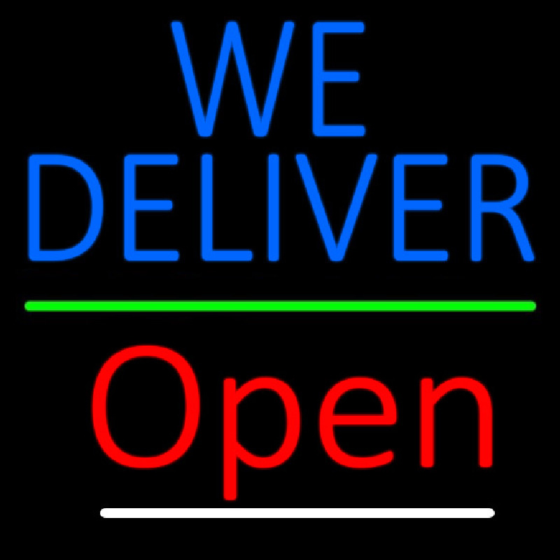 Blue We Deliver Open Green Line Neonreclame