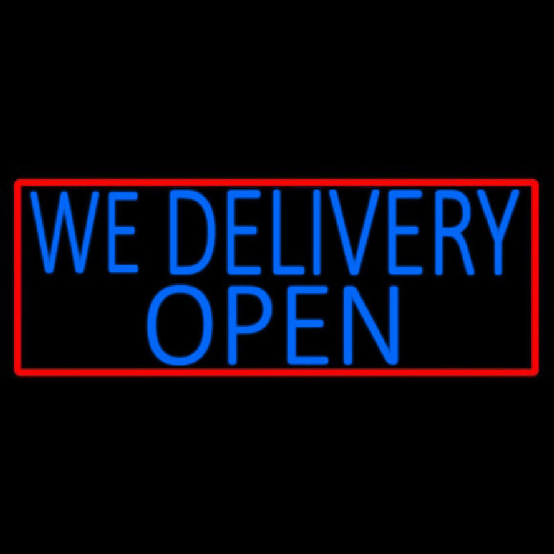 Blue We Deliver Open With Red Border Neonreclame