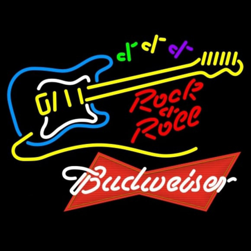 Budweiser Red Rock N Roll Yellow Guitar Beer Sign Neonreclame