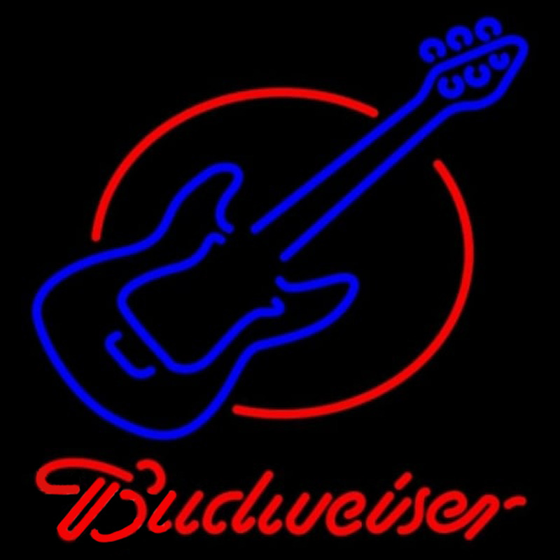 Budweiser Red Round Guitar Beer Sign Neonreclame