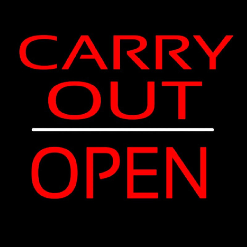 Carry Out Block Open White Line Neonreclame