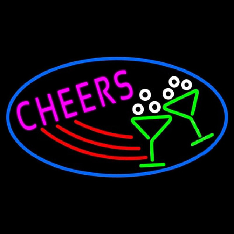 Cheers With Wine Glass Oval With Blue Border Neonreclame