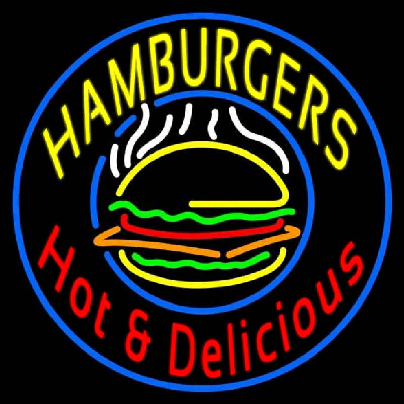 Circle Hamburgers Hot And Delicious Neonreclame
