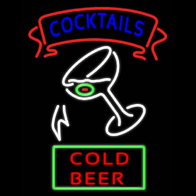 Cocktail Cold Beer With Glass Real Neon Glass Tube Neonreclame