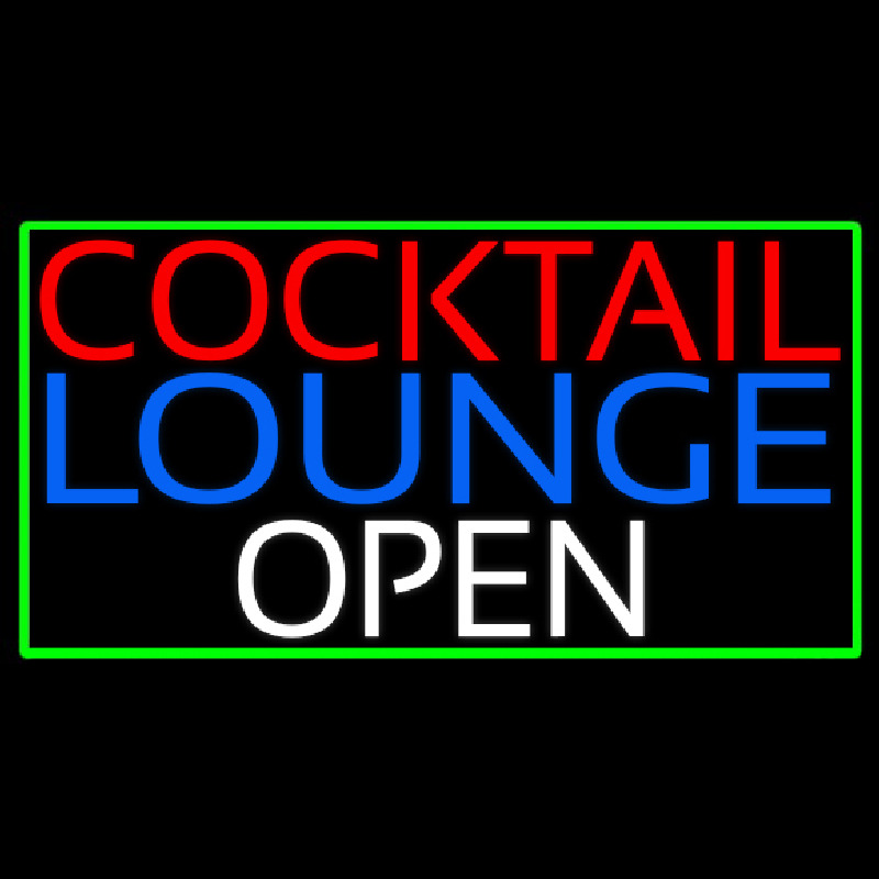 Cocktail Lounge Open With Green Border Neonreclame