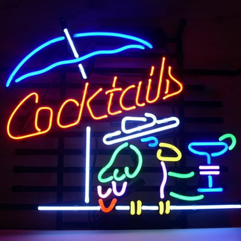Cocktail Parrot Cocktails Neon Glas Bier Bar Pub Bord