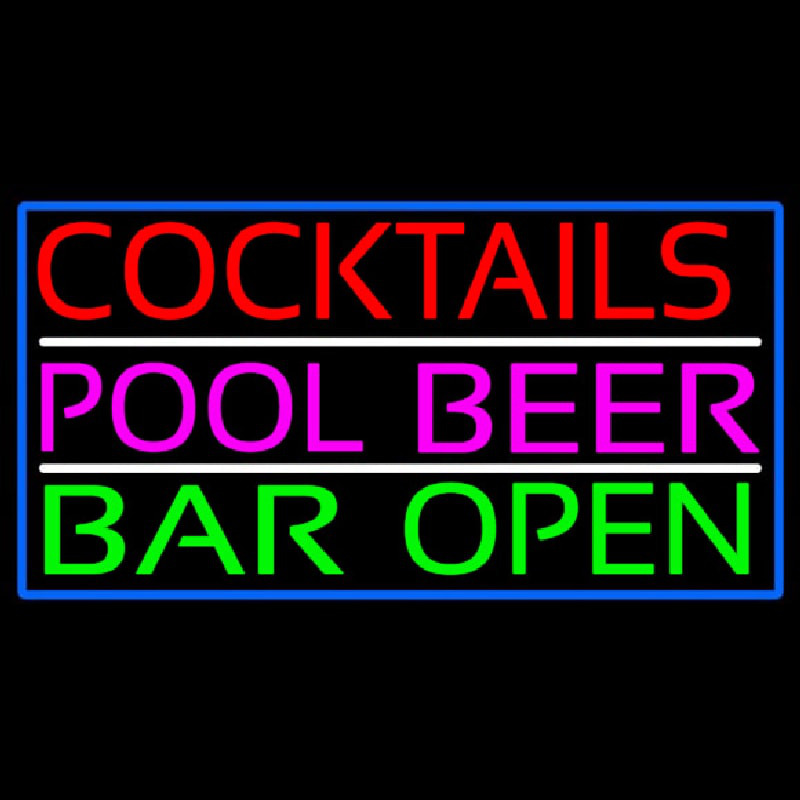 Cocktails Pool Beer Bar Open Neonreclame