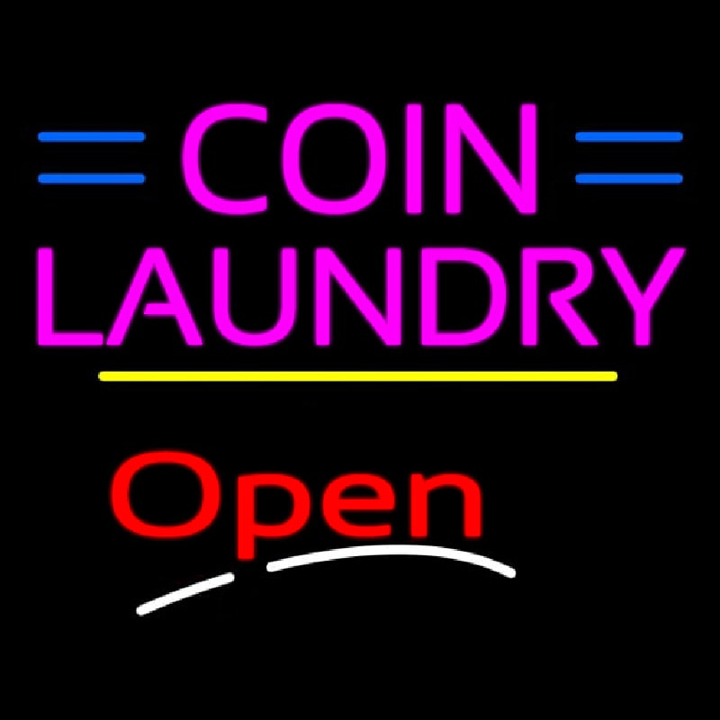 Coin Laundry Open Yellow Line Neonreclame