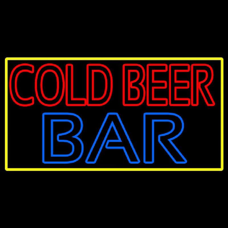 Cold Beer Bar With Yellow Border Neonreclame