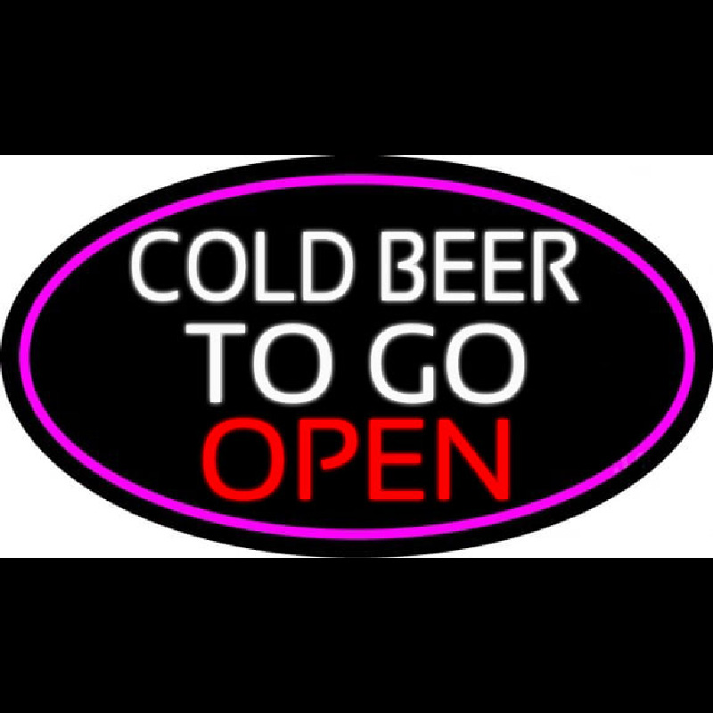 Cold Beer To Go Open Oval With Pink Border Neonreclame