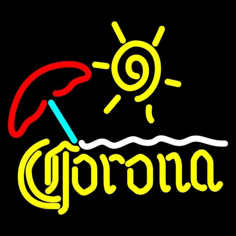 Corona Beach Sun Umbrella On Sand Beer Sign Neonreclame