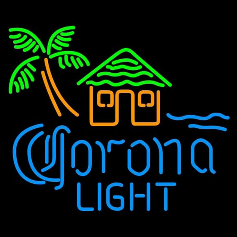 Corona Light Tiki Hut w Palm Tree Beer Sign Neonreclame