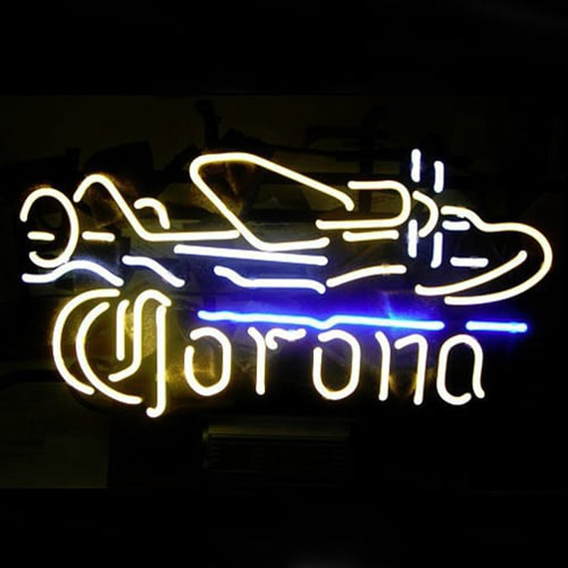 Corona Plane Bier Bar Neonreclame