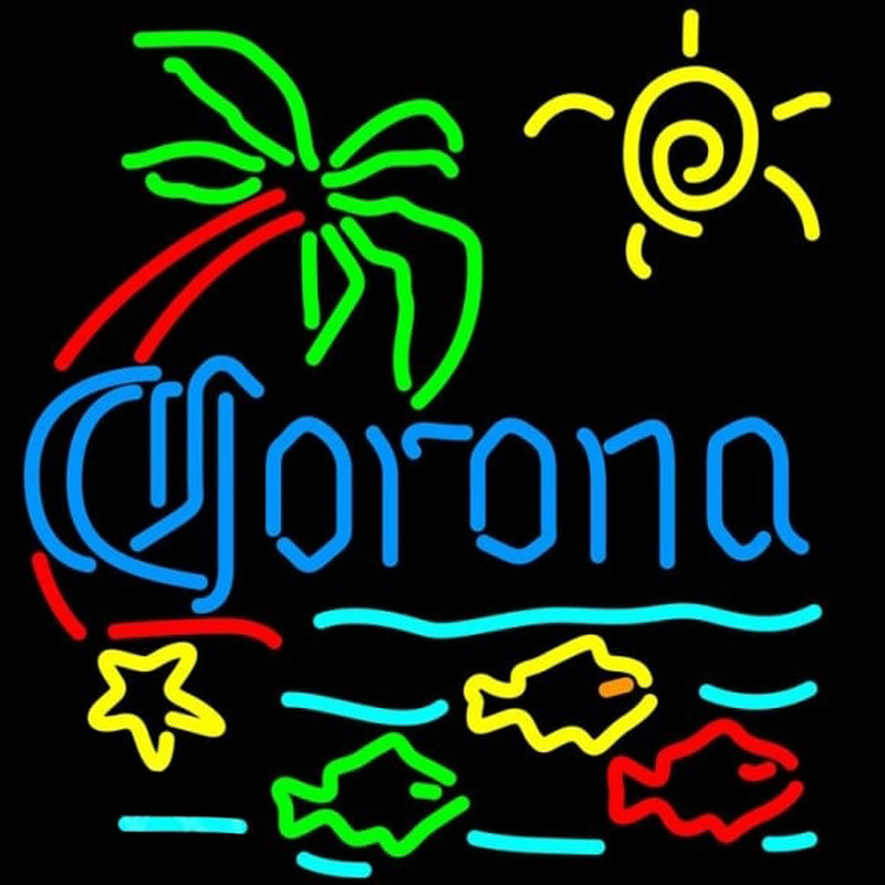 Corona Tropical Fish w Palm Tree Beer Sign Neonreclame