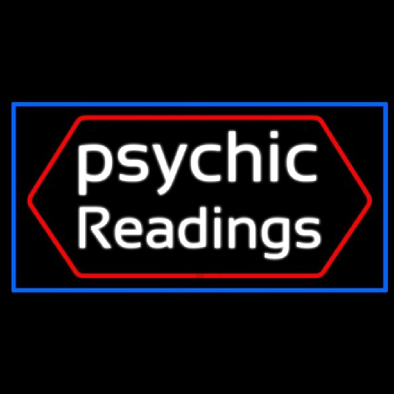 Cursive Psychic Readings With Blue Border Neonreclame