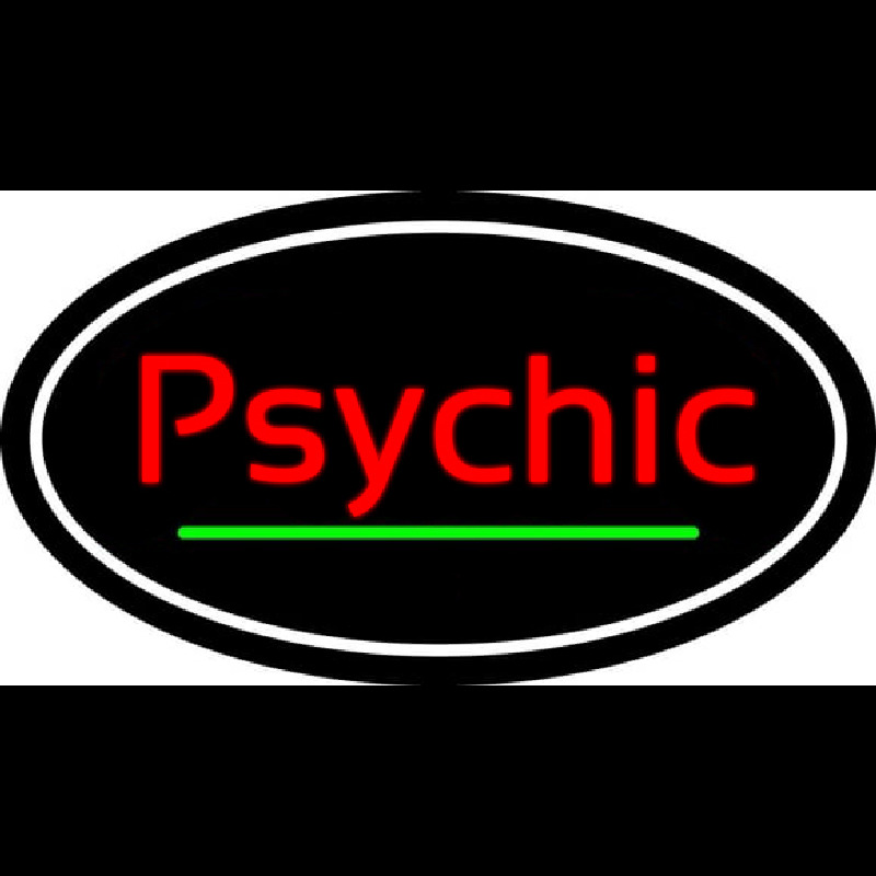 Cursive Red Psychic White Border With Green Line Neonreclame
