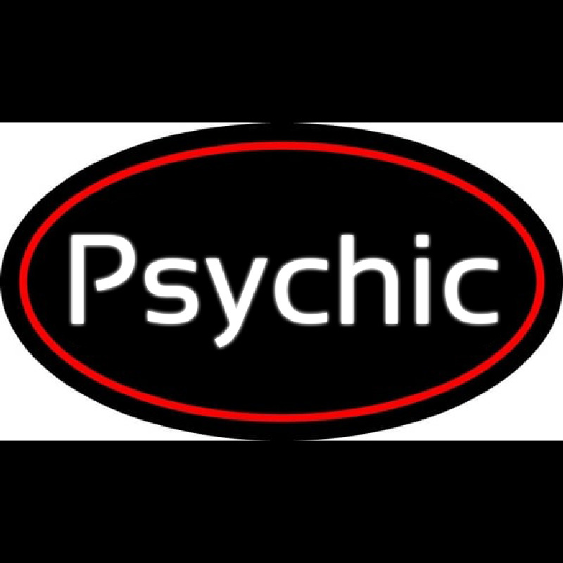 Cursive White Psychic Red Border Neonreclame